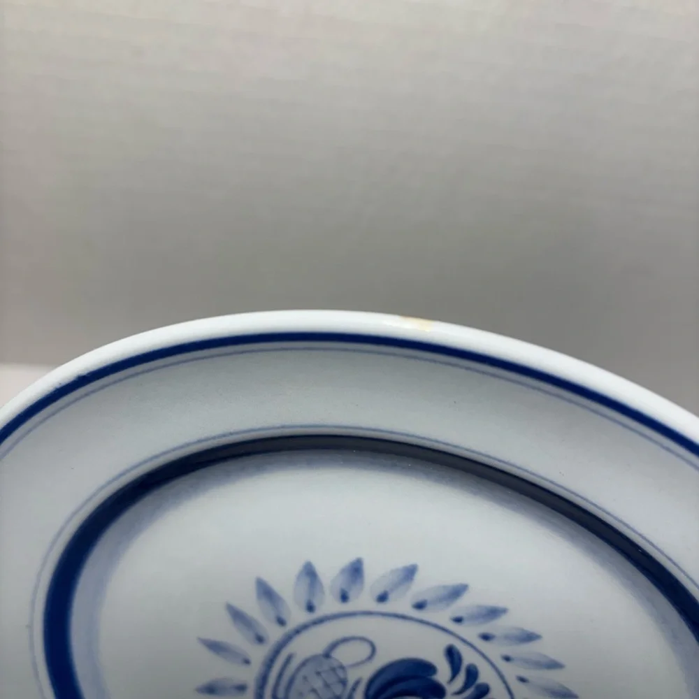 Blue Rose Lunch Dessert Plates Hand Painted Blue White 7 5/8” Arabia Of Finland